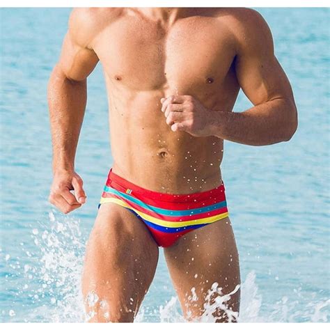 Harpily Men Swimwear Fashion Sexy Bodybuild Gradient Trunks Beach Swimming Shorts Boxer Swimwear