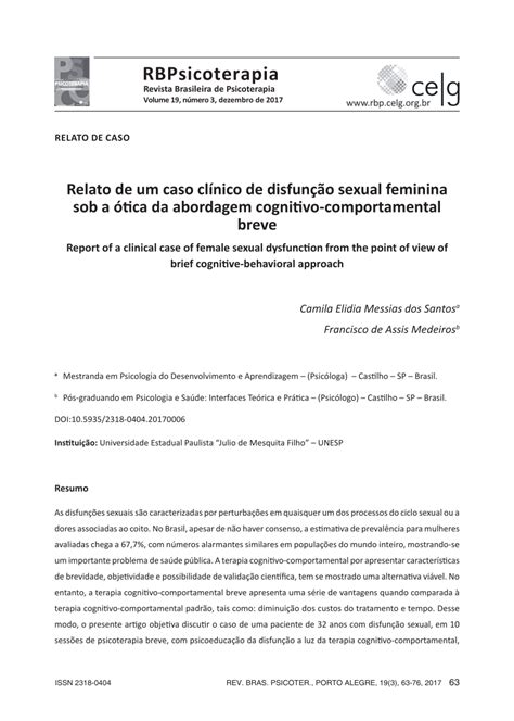 Pdf Relato De Caso Relato De Um Caso Cl Nico De Disfun O Sexual