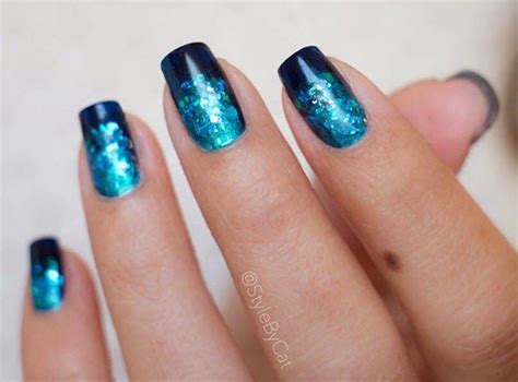 Style By Cat Navy Blue And Teal Glitter Mani Blue Nails Ombre Nail Art Tutorial Tiffany