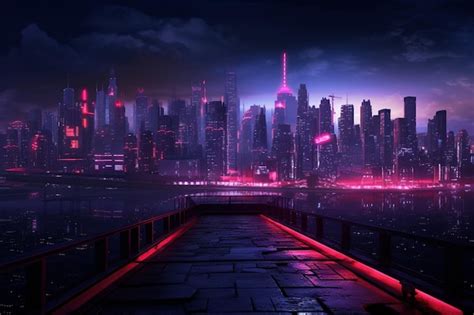 Premium Photo | Neon noir aesthetic cityscape at night with Generative ai