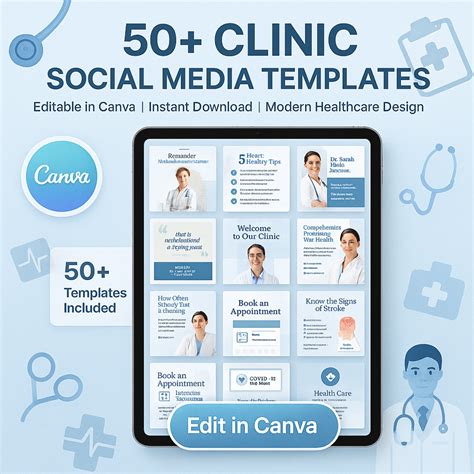 50+ Clinic Social Media Templates | Editable Canva Templates for