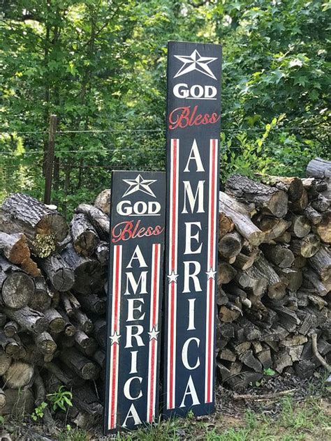 Wooden Sign God Bless America Vertical American Flag Etsy Wooden