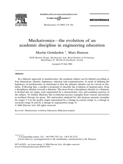 Mechatronics The Evolution of An Academic Discipline in Engineering ...
