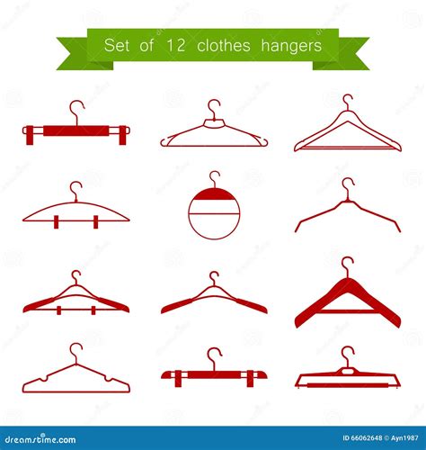 Set Of 12 Vector Red Clothes Hangers Stock Vector Illustration Of