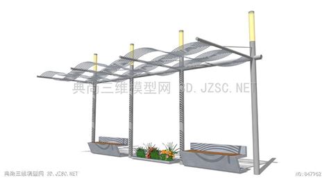 现代廊架景观亭子su模型z1 61su模型 标识标牌su模型