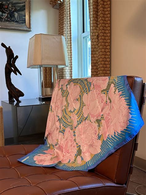 Hermes Les Pivoines Peonies Silk Scarf By Christiane Vauzelles Hunt