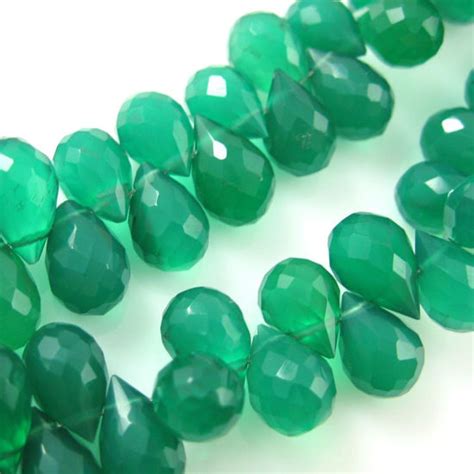 Semi Precious Gemstone Beads Genuine Green Onyx Gemstone Faceted