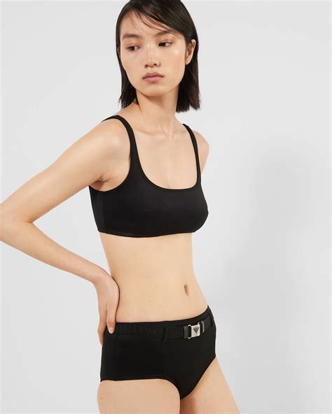Black Interlock Fabric Bikini Bottom PRADA