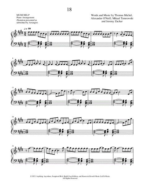 Musichelp 18 Sheet Music Piano Solo In E Major Download And Print Sku Mn0236739