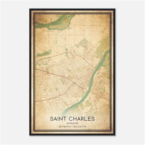 Vintage Saint Charles Missouri Map Poster, Saint Charles MO City Road