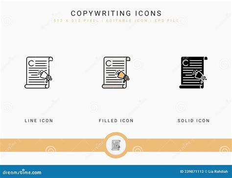 Copywriting Icons Line Symbols Web Signs Vector Set Isolated