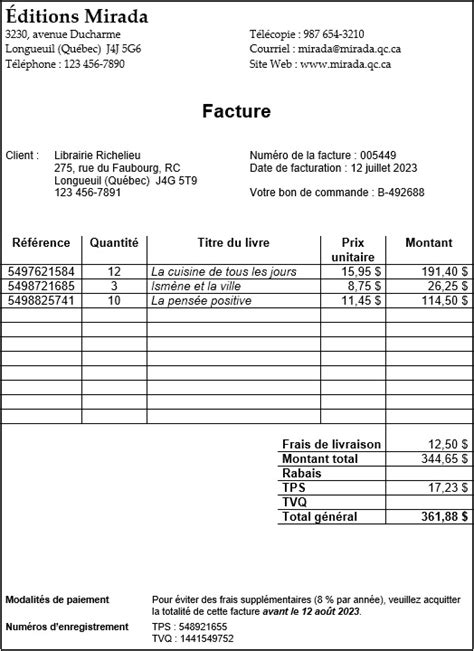 Facture présentation et modèle BDL