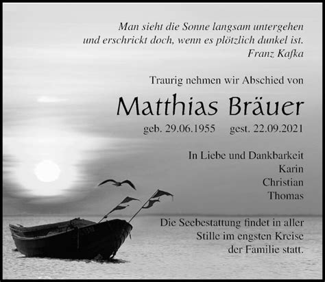 Traueranzeigen von Matthias Bräuer trauer anzeigen de