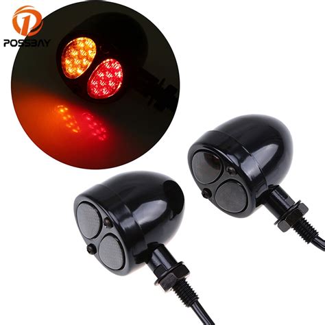 Possbay Led Motorcycle Signal Lamp Black Motorcycle Twin Lens Red