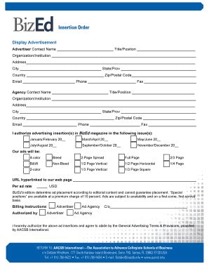 Fillable Online Bridgetobusiness Aacsb Bized Display Ad Insertion Order