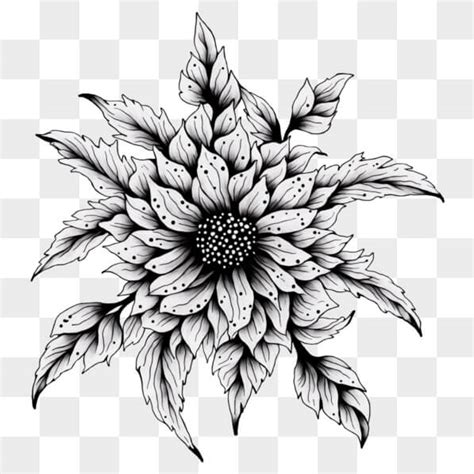 Descarga Dibujo de flor en blanco y negro para diseño de interiores PNG