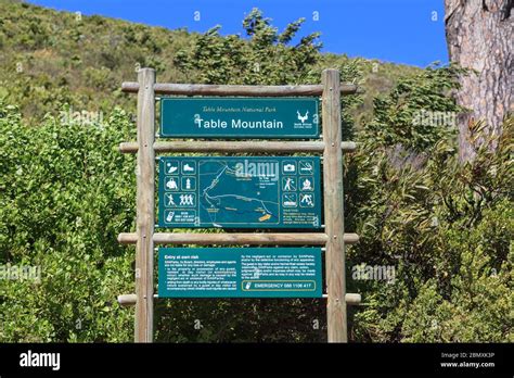 Table Mountain entrance and route sign, Table Mountain National Park ...