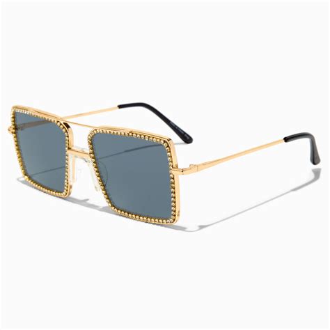 Crystal Studded Gold Frame Aviator Sunglasses | Icing US