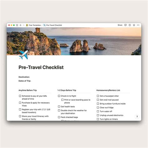 Notion Pre Travel Checklist The Passport Couple