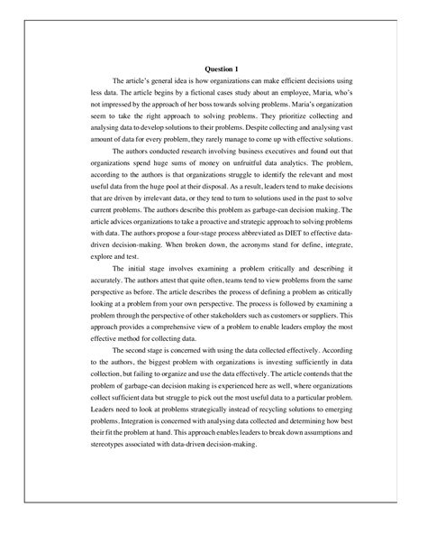 SOLUTION: Data Driven Decisions 1 - Studypool