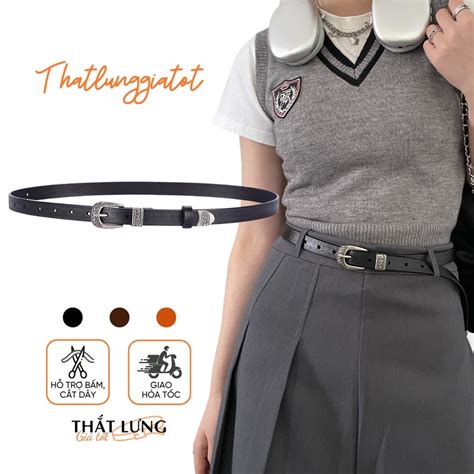 Thắt lưng da y2k nữ phong cách vintage hoa văn cổ điển bản 1.8cm(Hỗ trợ ...
