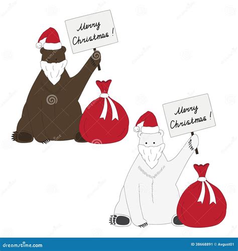 De Bruine En Ijsberen Wensen Met Kerstmis Geluk Vector Illustratie