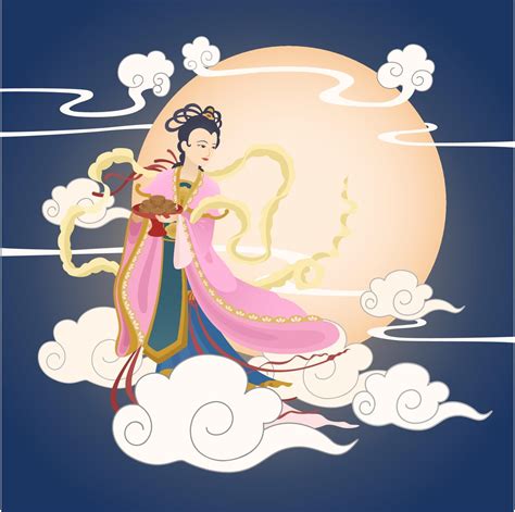 Mid Autumn Festival Moon Goddess Holding Moon Cake 3450288 Vector Art ...