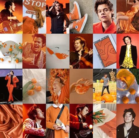 Harry Styles Wall Kit Orange Aesthetic Photo Collage Digital Etsy