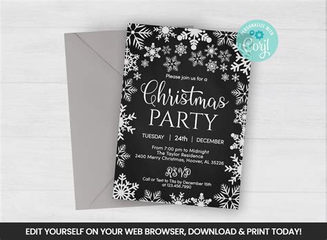 Editable Christmas Snowflakes Invitation Staff Brunch Or Dinner Self