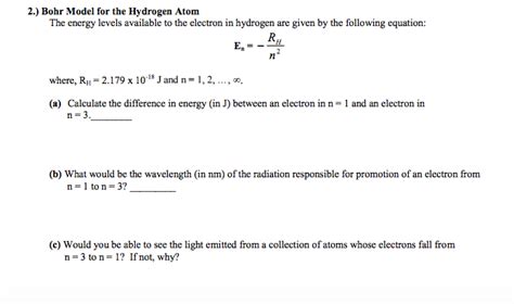 Solved Bohr Model For The Hydrogen Atom The Energy Levels