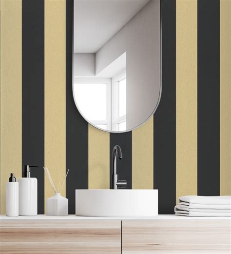 Papel Pintado Rayas Oro Y Negro Con Textura Rugosa Amelia Stripes