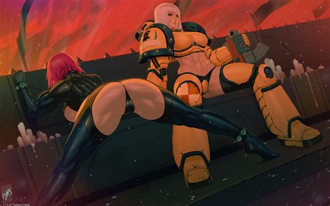 Rule 34 2girls Abs Adeptus Astartes Arm Support Armor Bent Over Black Gloves Black Panties