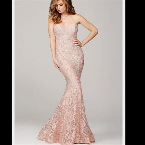 Pink Jovani Beaded Lace Mermaid Evening Gown Prom Dresses Gowns Prom