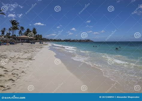 Beautiful View Of Eagle Beach In Caribbean Sea With White Sands On Sunny Day Editorial Stock