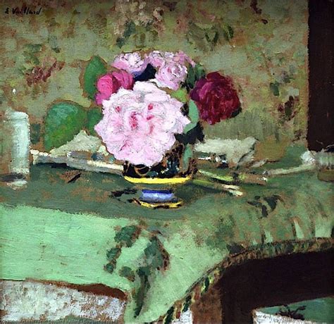 A Painting Of Pink Roses In A Yellow Bowl On A Green Table Cloth Next