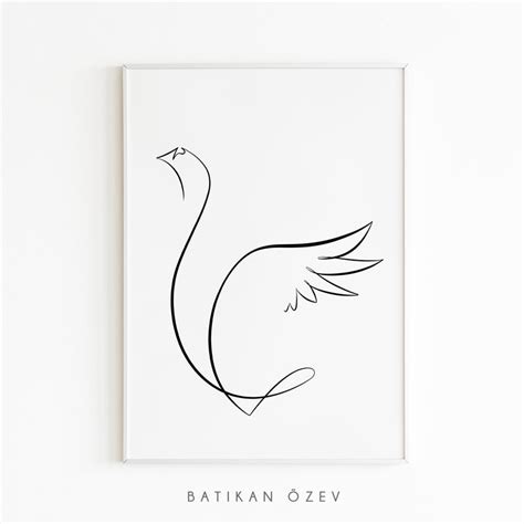 Swan Minimalist One Line Art, Swan Line Art Figure, Printable Swan Wall ...