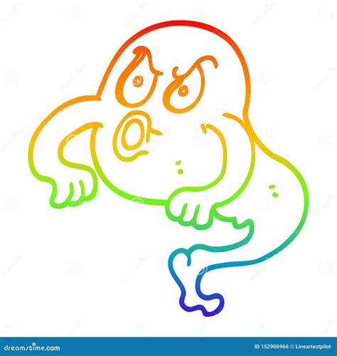 A Creative Rainbow Gradient Line Drawing Cartoon Angry Ghost Stock ...