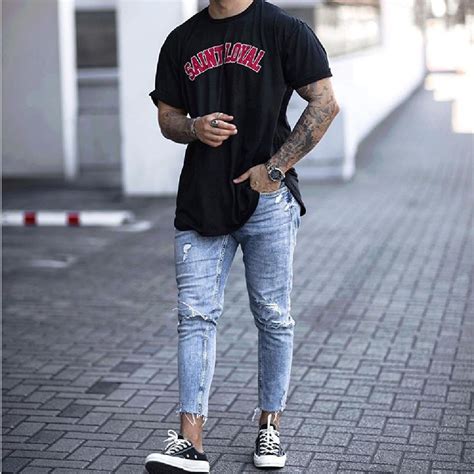 Dünne Jeans Männer Streetwear Zerstört Zerrissene Jeans Homme Hüfte Hop