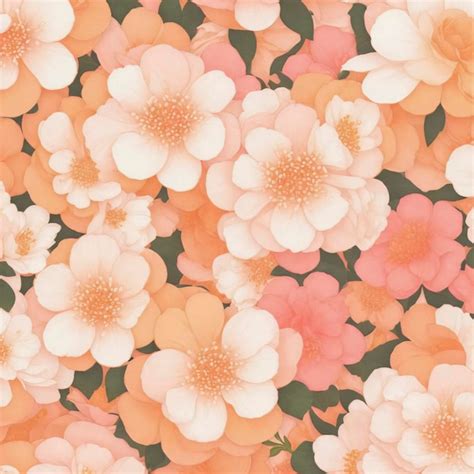 Premium PSD Pink And Orange Flower Patterns Background With White Flowers