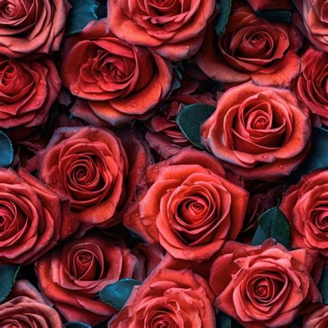 Premium AI Image A Wall Of Red Roses With Green Leaves