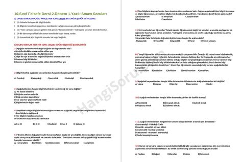 10 Sınıf Felsefe 2 Dönem 1 Yazılı Soruları 2022 İndir HangiSoru