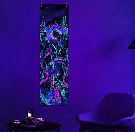 Blacklight Vertical Tapestry Trippy Shark Tapestries Uv Reactive