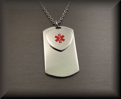 Medical Alert Necklace Medical Alert Tag Dog Tag & Heart - Etsy