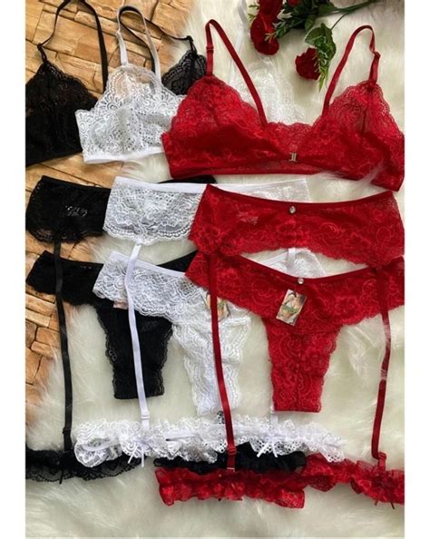 Conjunto Lingerie Cinta Liga Completo Sexy Luxo Renda S Parcelamento