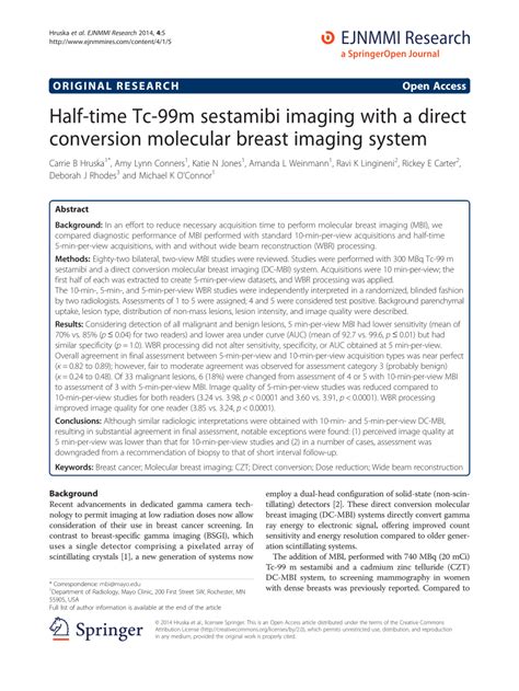 Pdf Half Time Tc M Sestamibi Imaging With A Direct Conversion