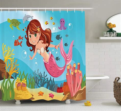 Mermaid Decor Shower Curtain Mermaid Swimming Underwater In The Ocean