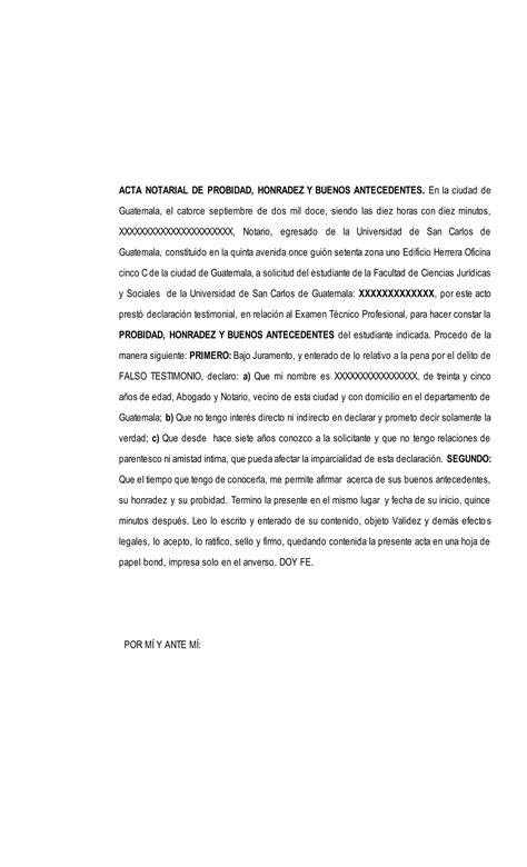 Acta Notarial De Probidad Pdf