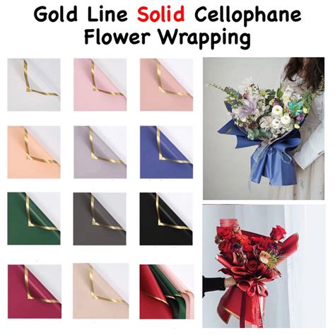 Jual 20 Lembar Flower Wrapping Paper Varian List Gold Emas Kertas