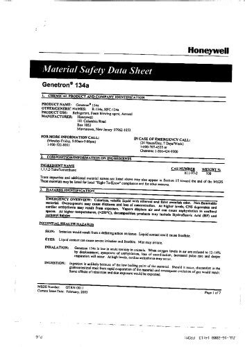 R134a Gas Material Safety Data Sheet Water Chiller Labtech Srl