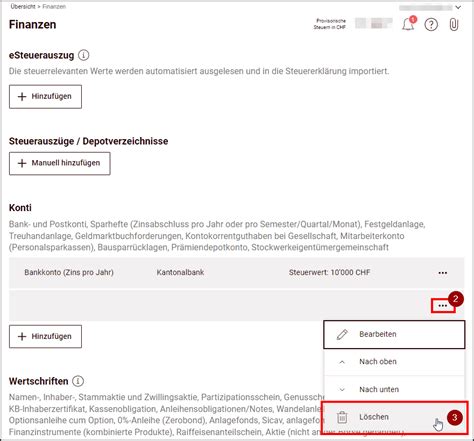 Eintrag oder Zeile löschen E Tax BL
